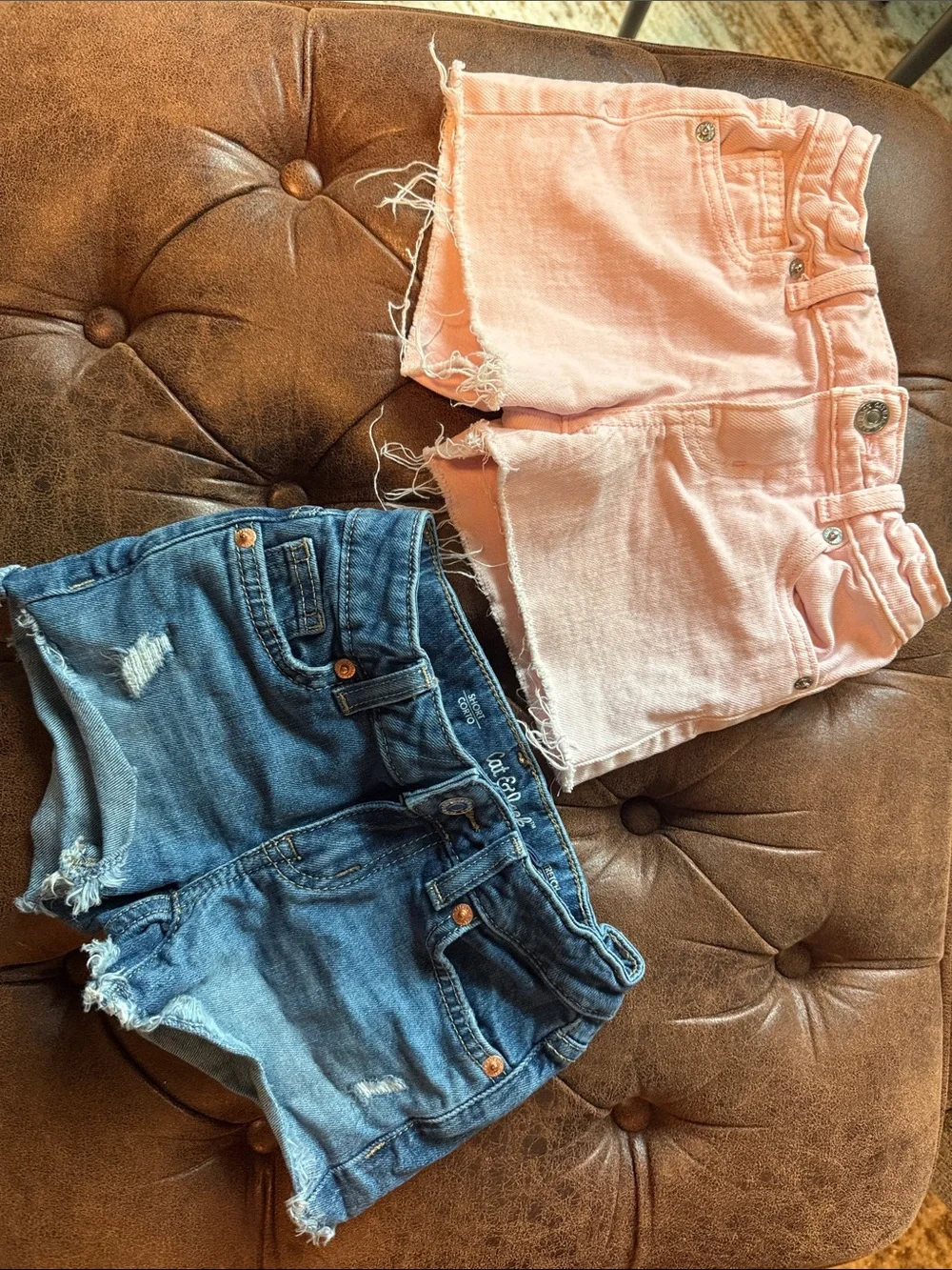 Cat & Jack Pink and Blue Frayed Denim Shorts Set size 4/5